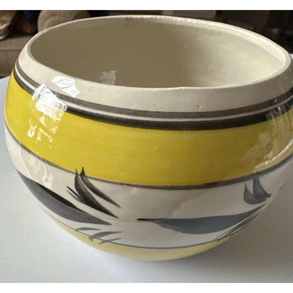 Vintage Mexican Tonalá Pottery Bowl/Planter Hand-Painted Folk Art Yellow/Black